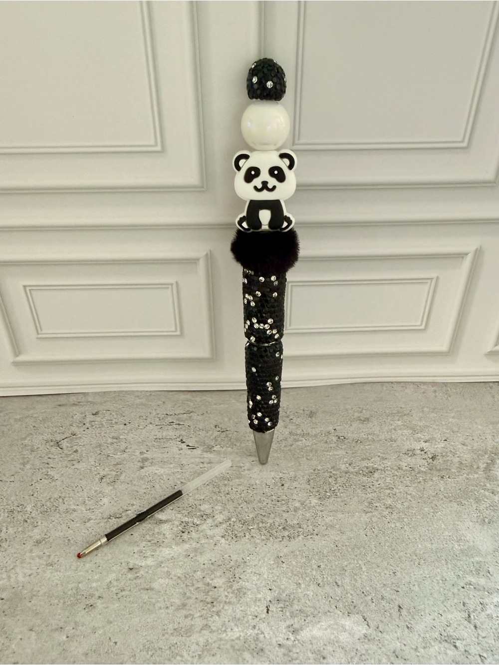 🐼Cute Panda Sequin Pen rhinestones barrel fluffy Pom-Pom ✨✨✨ Ink Refill